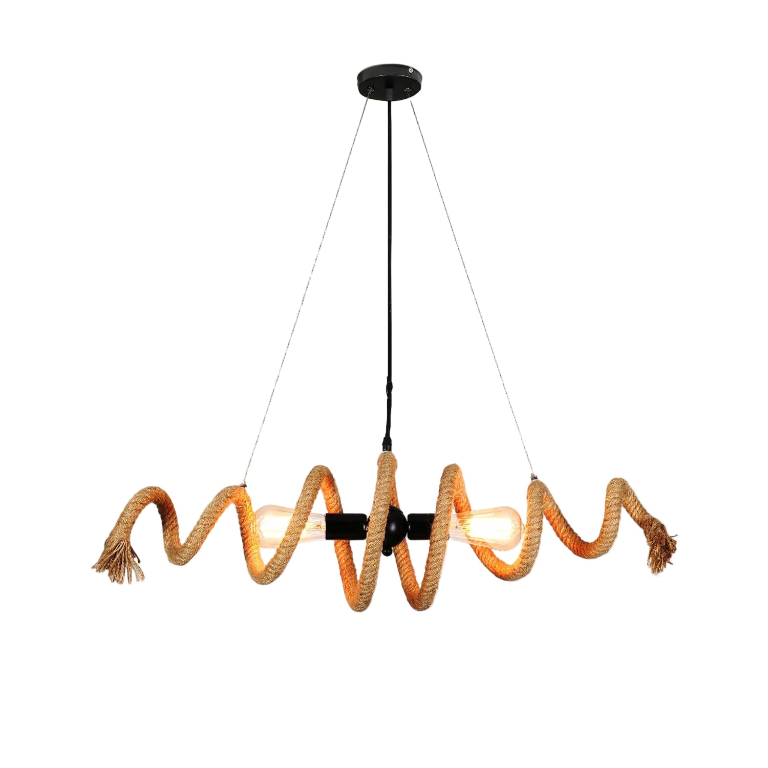 Lampada a sospensione in corda di canapa a forma circolare